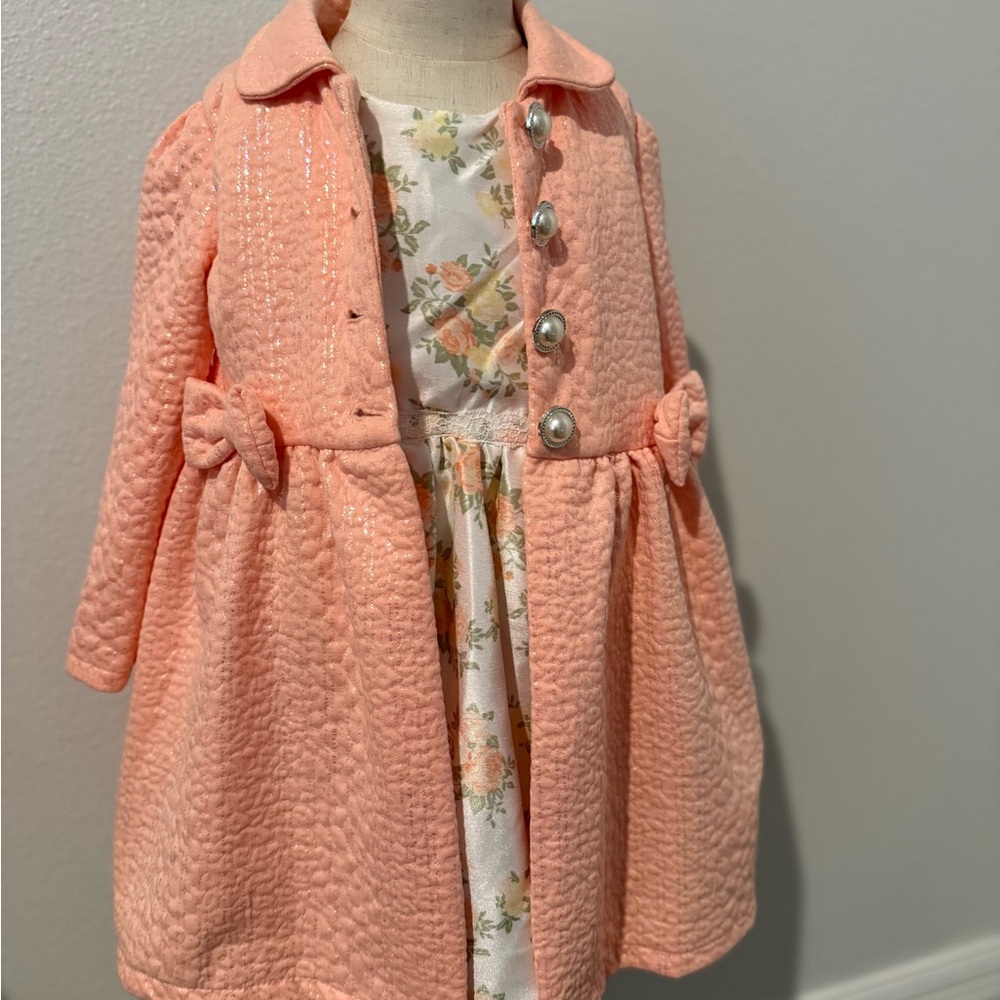 Girls Easter Floral Dress Peach Coat Set w/Purse & Hair Clips NWT 4T - Picture 2 of 7